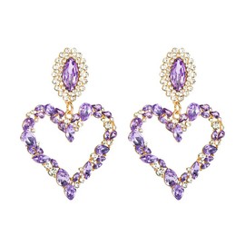Large Heart Rhinestone Crystal Dangle Earrings Statement Drop Earrings Brides Love Heart Stud Earrings Fashion Earrings Jewelry for Women (Purple, One size)