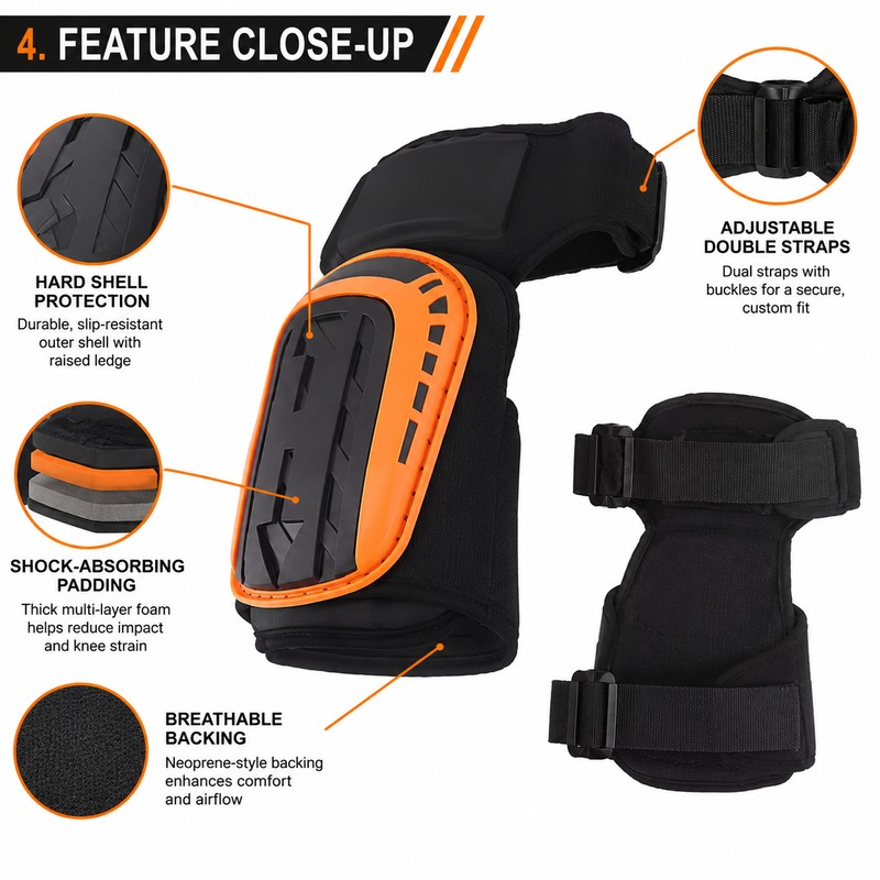 Heavy Duty Work Knee Pads for Kneeling – 2-Pack Cushioned