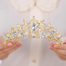 JWICOS Gold Headband Wedding Headband for Women Crystal Queen Hair Accessories Princess Headpiece for Bride Party Prom (Gold)