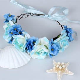 yuruyi Flower Crowns for Women，Headband Hair Wreath Wand for Wedding Festival Adjustbale Floral Headpiece Shoot Props Floral Crowns for Women (Blue, Adjustable)