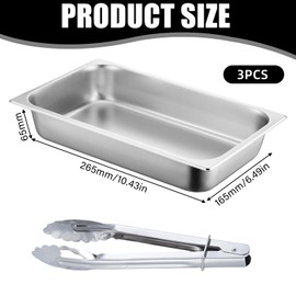 GOMETY Breading Set Stainless Steel 3-Piece 26.5 x 16.5 x 6.5 cm 3 x Bowls for Breading with Breading Pliers Breading Line Stainless Steel Cutlets Breading Set Meat Fish Metal Breading Road Grill Tray