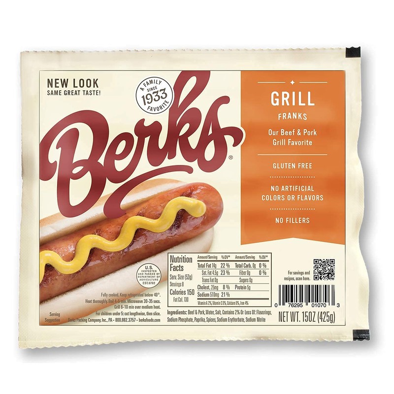 Berks Beef and Pork Grill Hot Dogs Value Pack, 8