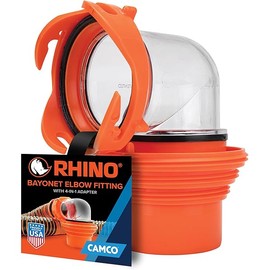 Camco RhinoFlex Clear RV Sewer Hose Elbow with 4-in-1 Adapter - Features a 360-Degree Fitting Rotation and Built-in Gasket for Odor-Tight Protection - Fits 4 Sizes of Dump Station Inlets (39736)