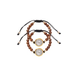 2Pcs San Benito Bracelets Tiger Eye Adjustable Bracelet Saint Benedict Medal Pendant Bracelet Protection Blessing Bracelet Catholic Matching Bracelets For Women Men