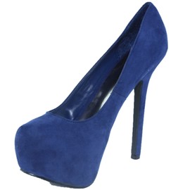 Breckelle's Women's Marisa-31 Slip on Stiletto High Heel Platform Pumps (6) Blue