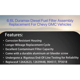 6.6L Duramax Diesel Fuel Filter housing with Head Assembly│Replacement For 2005-2012 Chevy Silverado GMC Sierra 2500 HD 3500 HD with Water in Fuel Sensor│Replaces# 12642623, 12639448, 904517