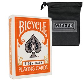 Coloured Bicycle Playing Cards - Classic Rider Back Design- Includes Cipher Card Bag (Orange)