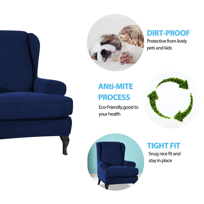 PETCUTE Wing Chair Cover Stretch Armchair Cover for Armchair Navy