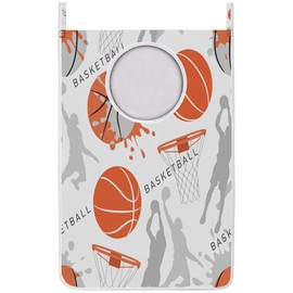 Basketball Hanging Laundry Bag, Over The Door Laundry Hamper, Washable Back of Door Hanging Hamper bag with 4 Hanging Hooks for Bathroom
