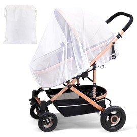 LEMESO Mosquitera para Cochecito Bebé y Cunas con Ribete Elástico Fácil Instalación Resistente a Desgarros y Lavable (Blanco), con una Bolsa de Almacenamiento Apto para Portabebés, Cunas