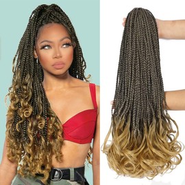 French Curl Crochet Braids 14 Inch Goddess Box Braids Crochet Hair for Women 7 Packs Pre Looped with Curly Ends Synthetic French Curly Braiding Hair Extensions 1B/27