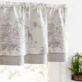 jinchan Linen Valance Curtain 18 Inch Blackout Toile De Jouy Kitchen Valance for Windows Farmhouse Country Rustic Botanical for Living Room Double Layer Rod Pocket 1 Panel Grey on Beige