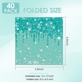 40 PCS Teal Birthday Decorations Teal Diamond Glitter Themed Tableware Set Green Napkins for Girl Woman Birthday Wedding Party Family Picnic 2 Ply