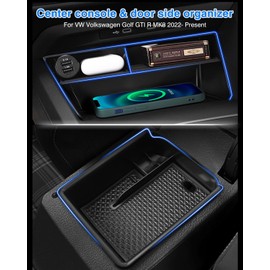 Karltys 2PCS Center Console Organizer Tray for 2022-2025 VW Volkswagen Golf GTI R MK8 Accessories Middle Console Tray Armrest Storage Box with Non-Slip Silicone Mat