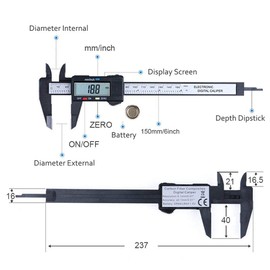Gasea 150mm 6 inch Accuracy LCD Digital Vernier Caliper Gauge Electronic Micrometer Carbon Fiber Ruler Measuring Tool