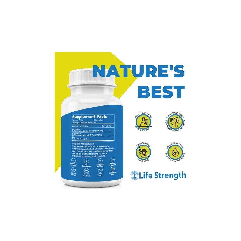 Life Strength Suplementos De Magnesio Y Zinc, 90 Cpsulas ,