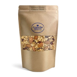Crunchy Queen Gebrannte Mandel Granola Knuspermüsli | Mandel & Cranberries | Handgemacht | Crunchy Topping für Smoothiebowl & Müsli | vegan | Müsli ohne Zucker | 100% natürlich | (340g)