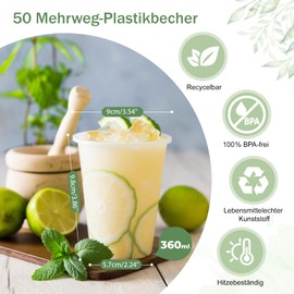 Plastic Cups, Pack of 50 360 ml Disposable Cups, Reusable Drinking Cups for Parties, Birthdays, Weddings, Cold Hot Dr