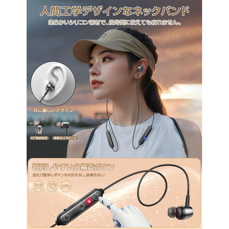 Neckband Bluetooth 5.4 Wireless Earbuds, 20 Hours of Continuous Playback,