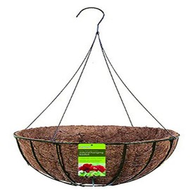 Gardman R421 Black 14" Diameter Wire Grow Basket with: Coco Liner, Plastic Insert, 4-Leg Wire Hanger