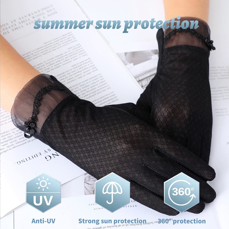 Women's Gloves, Lace, UV Protection, Summer, Smartphone Compatible, Anti-Slip, Stylish,
