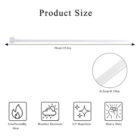 Eastrise Cable Ties,Thick Heavy Duty Large Strong Nylon Plastic Self Locking,450mm×4.8mm,(18 inch/45 cm) Extra Long Zip Tie Wraps(50 Pack/White)