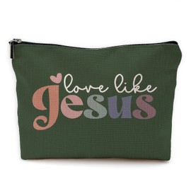 Yomisex Love Like Jesus Christian Bible Makeup Bag, Christian Religious Bible Verse Gifts for Women, Bible Verse Scripture Cosmetic Bags Toiletry Bag for Women（blackish green）