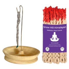 Snow Hill Incense Rope Holder Burner with 1 Bundle 45 Rope Incense, Wooden Incense Ash Catcher for Home Decor Yoga Spa Mediation Wooden Incense Burner Burn - Handmade in Nepal
