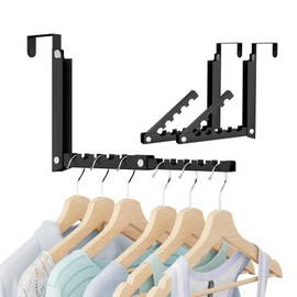 WLCSNG Over The Door Hooks, Extended Over The Door Clothes Hanger with 10 Ridges,Space-Saving Over The Door Rack,Door Hooks for Hanging Clothes,Larger Capacity Over The Door Hanger (2, Black)