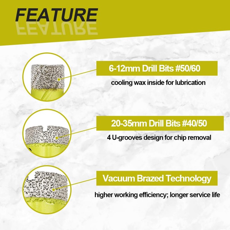 Diamond Core Drill Bits Set - 8pcs (6/8/10/12/20/25/32/35mm) Hole Saw
