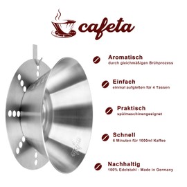 Cafeta Brewing aid for hand-brewed filter coffee, dishwasher-safe, 100% stainless steel, 1000 ml, for all coffee filters