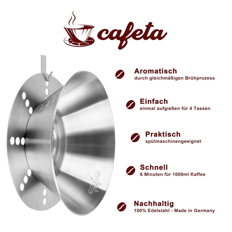 Cafeta Brewing aid for hand-brewed filter coffee, dishwasher-safe, 100% stainless