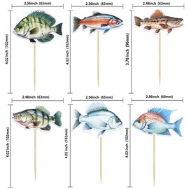 Ephlyn 36Pcs Fishing Cupcake Toppers - Fish Cupcake Toppers for Boys & Girls Birthday Parties & Baby Showers