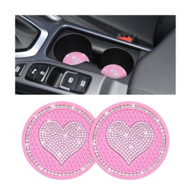 XINLIYA Heart Bling Car Cup Holder Coaster, 2PCS Universal Crystal Rhinestone Loving Heart Car Coasters, Cute Vehicle Anti-Slip Drink Cup Mat, Auto Interior Accessories Universal for Women Girls (Pink)