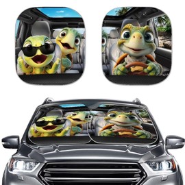 TSVAGA Sea Turtle Windshield Sun Shade 2-Piece Foldable Car Front Window Sunshade, Funny Sun Visor for Car, SUV, Truck, Sedan, Machine Washable