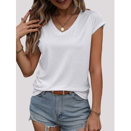 NUKELOLO 3 Pack Women's Summer Tops Casual Spring V Neck T Shirts Cap Sleeve Trendy Beach Vacation Clothes Fashion Basic Tees (Black/White/WineRed)