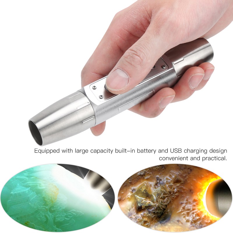 4 Lights Professional Flashlight Jewelry Identification USB Rechargeable Bright Torch