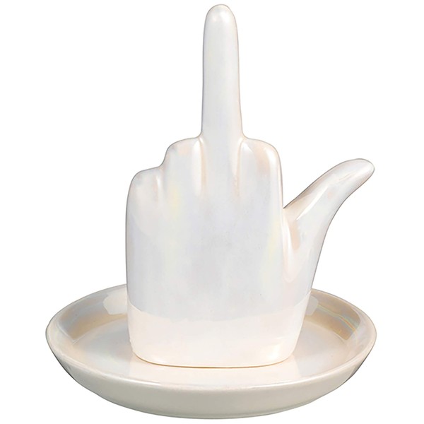 Stephanie Imports White Ceramic Middle Finger Jewelry Ring Dish Tray