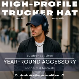 Funky Junque 5-Panel Structured Mesh Trucker Hat for Men, Adjustable Snapback Baseball Cap with Breathable Back for Outdoor Activities and Everyday Wear - Navy