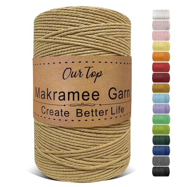 OurTop Premium Macrame Yarn Sage, 2 mm x 500 m