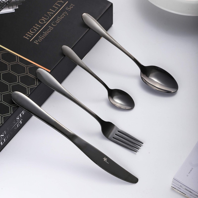 Black Silverware Set, Avalon 24 Piece Flatware Set Service for