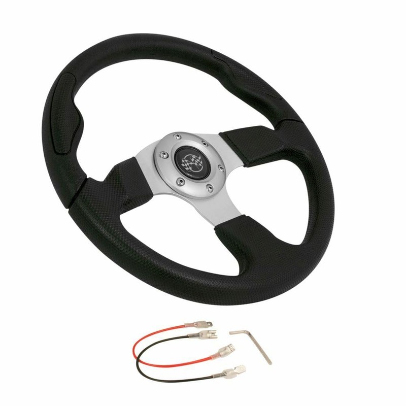 Yamaha Golf Cart 13.5" Black Steering Wheel with Chrome Adapter