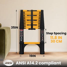 SINMEIRUN 12.5 FT Telescoping Ladder, ANSI Certified, Type IA Heavy Duty, 330lbs Max Capacity, Aluminum Extension Ladder for Home, Roof, RV; Yellow
