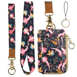 Lanyard with Wallet, Zipper ID Case with Lanyard, ID Card Holder, Lanyard Wallet for Women, Wallet, ID Card Holder with Lanyard (Axolotl)