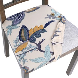 SearchI Seat Covers for Dining Room Chairs Stretch Printed Chair Seat Covers Set of 4, Removable Washable Upholstered Chair Seat Protector Cushion Slipcovers for Kitchen, Office(Flower Pattern)