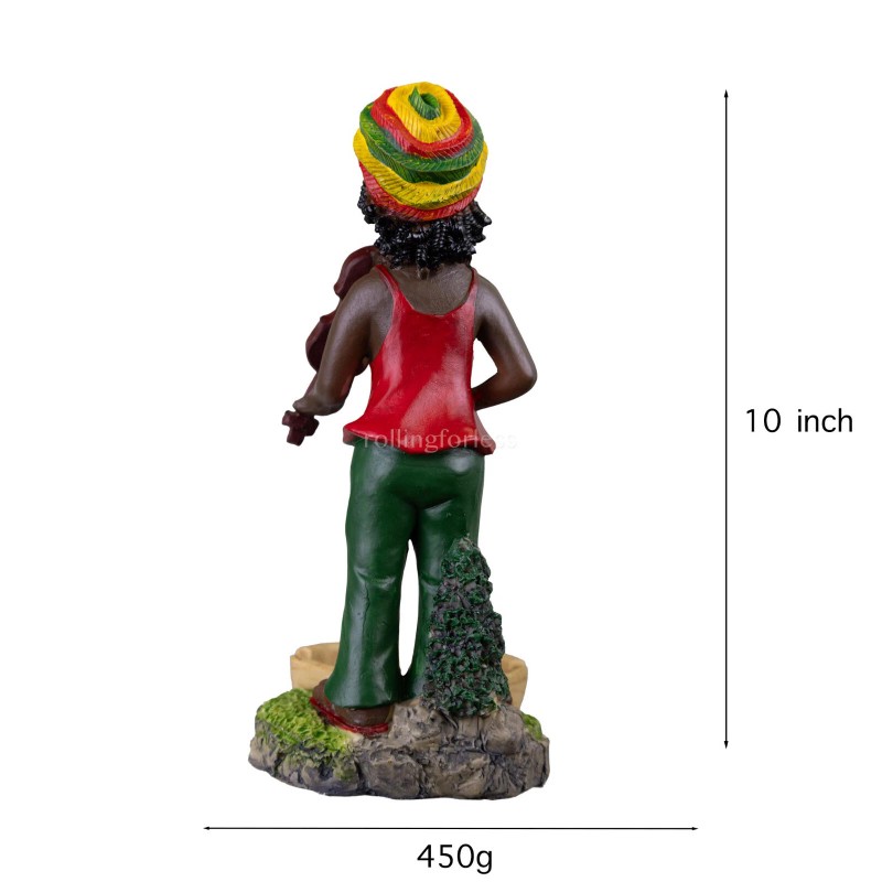 10" Medium Rasta Jamaican Man Holding Bowl Polyresin Ashtray Decoration