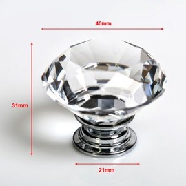 STORM BUY 40mm / 1.5 Inch Diameter Clear Crystal Diamond Glass Cabinet Kitchen Knob Cupboard Drawer Door Pull Handle (5 Pieces)