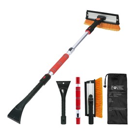 FOVAL 47.2" Extendable Ice Scraper Snow Brush with Squeegee for Windshield Window Car Trucks SUVs, 270° Pivoting Brush Head, Essential Winter Tool Ice Snow Remover with Comfortable Foam Grip