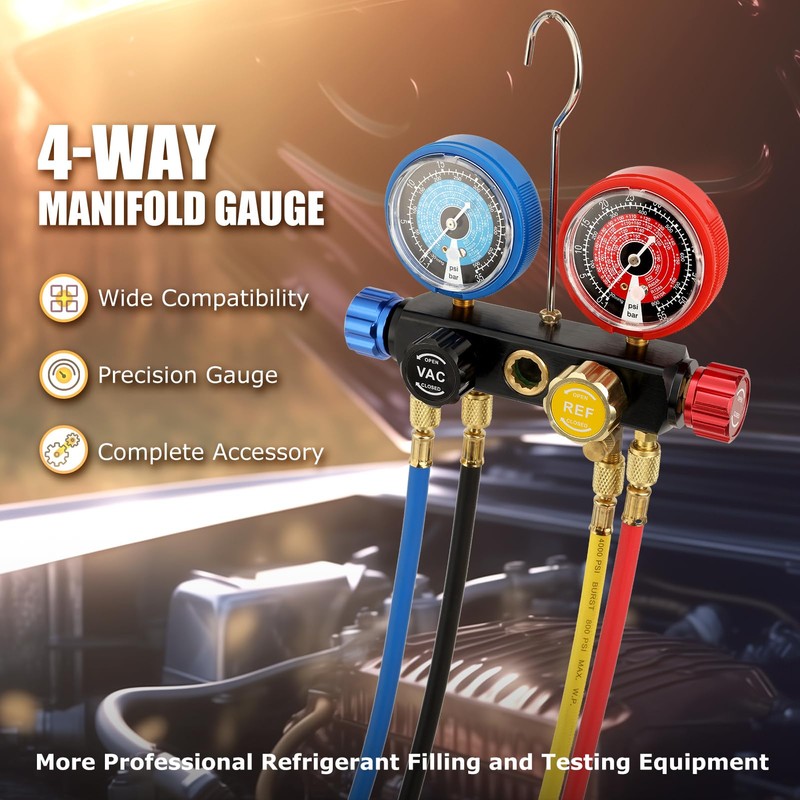 AURELIO TECH UPGRATED Version 4 Way A/C Manifold Gauge Set