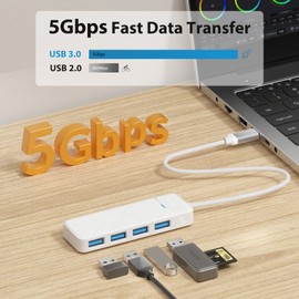 USB C Hub, 4 Port USB Hub 3.0 Ultra Slim USB Splitter Multi USB Port adapter, USB Extension Hub USB Hub Multiport Adapter USB Extender for Laptop,PC,MacBook,USB Flash Drives